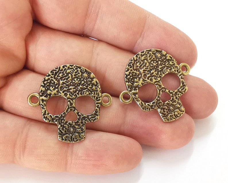 2 Skull charms connector Antique bronze plated charms (32x30mm) G25509