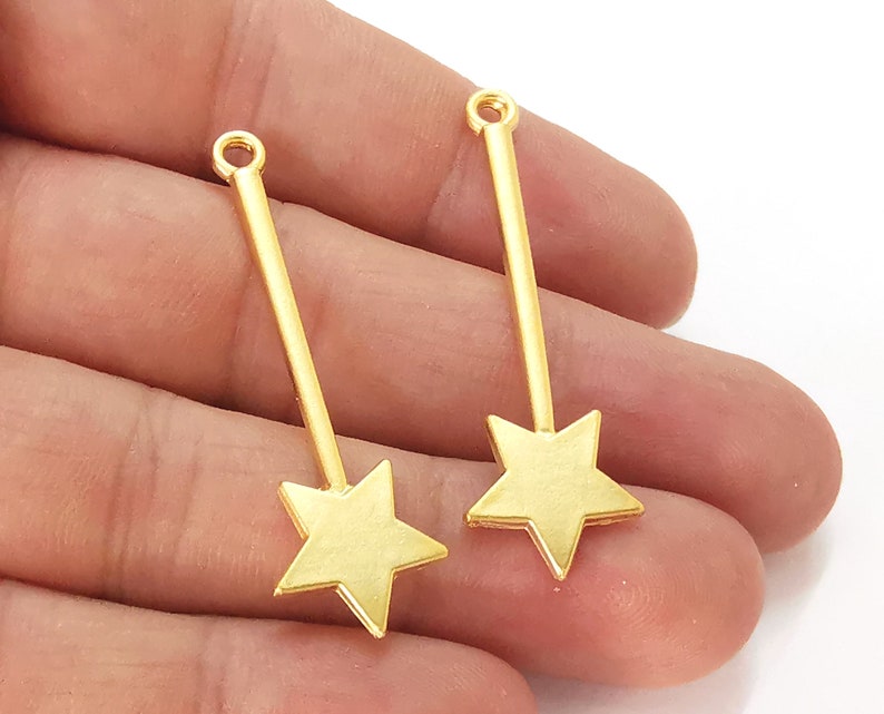 2 Star rod stick wand charms Gold plated charms (47x15mm) G25510