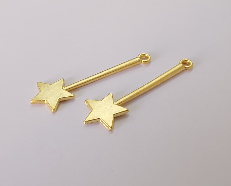 2 Star rod stick wand charms Gold plated charms (47x15mm) G25510