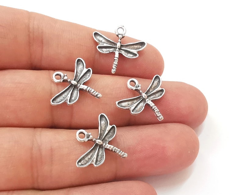 10 Dragonfly charms Antique silver plated charm (19x18mm) G25724