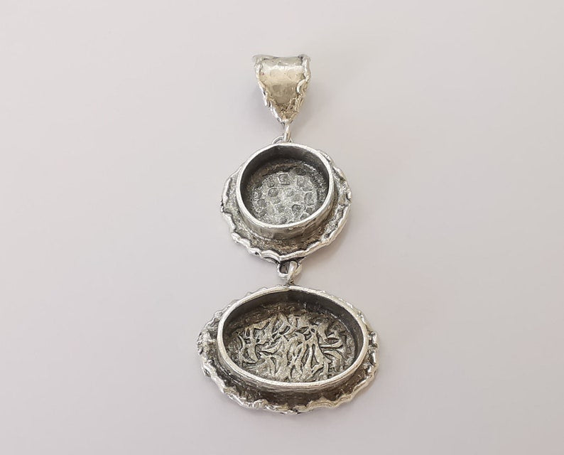 Silver pendant blank resin blank mosaic base blank inlay Necklace blank mountings Antique silver plated brass (19+13mm+13mm ) G25528