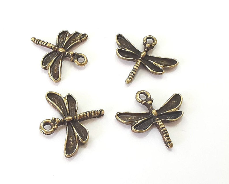 10 Dragonfly charms Antique bronze plated charms (20x18mm) G25734