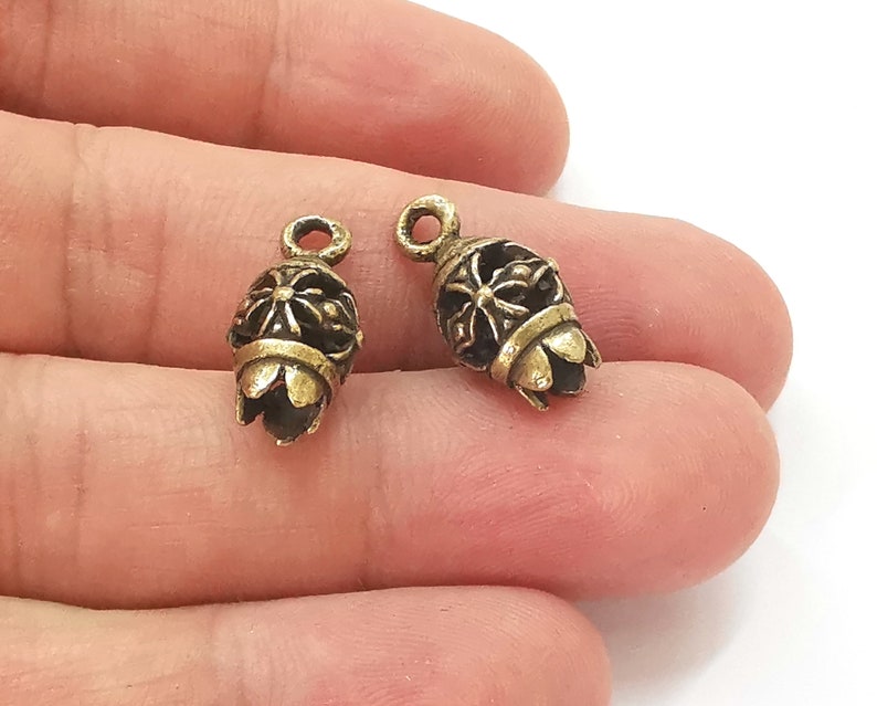 2 Flower charms Antique bronze plated charms brass (20x10mm) G25736