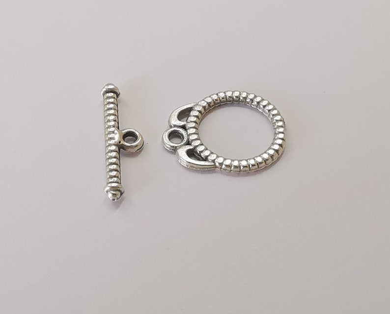 10 sets ribbed silver toggle clasps Antique silver plated toggle clasp findings 17x14mm+20x6mm G25742