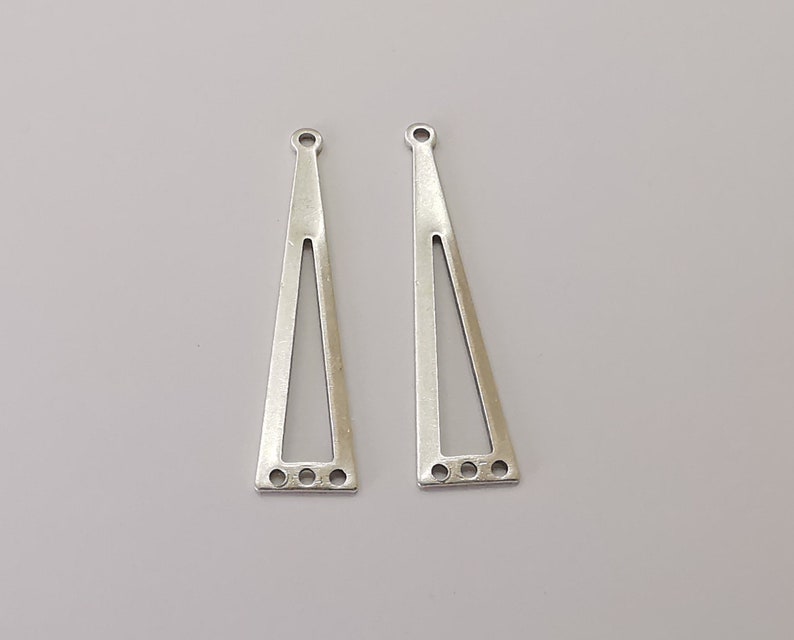 4 Triangle Dangle Connector Charms Antique Silver Plated Brass Charms (40x9mm) G24717