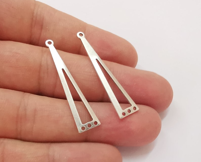 4 Triangle Dangle Connector Charms Antique Silver Plated Brass Charms (40x9mm) G24717