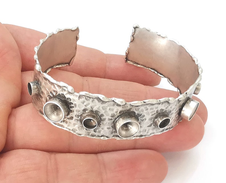 Hammered bracelet brass cuff blank bezel glass cabochon base adjustable Antique silver plated brass (8mm and 5mm Blanks ) G27352