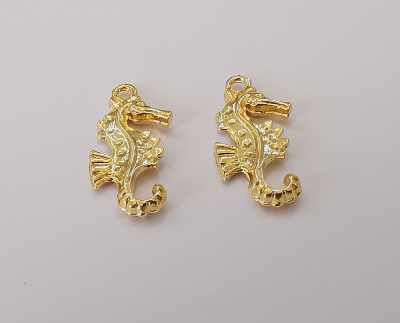 2 Seahorse Charm (Double Sided) 24K Shiny Gold Plated Charms (28x11mm) G25208