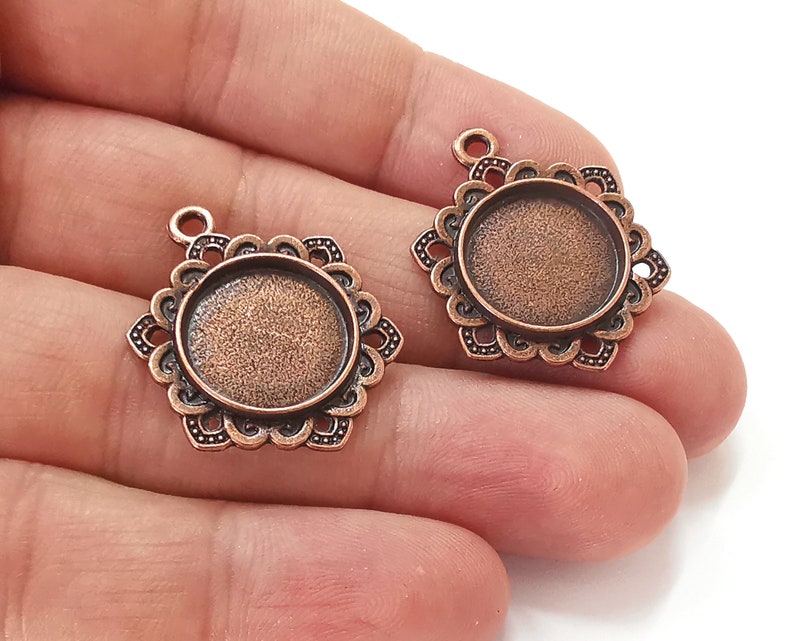 2 Flowers frame charms pendant blank bezel Antique copper plated pendant (30x23mm) (16mm Blank Size) G25546