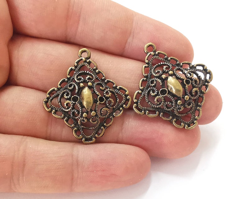 2 Filigree dome charms Antique bronze plated charms (35x32mm) G25556