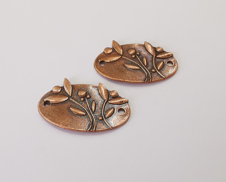 2 Flower plant connector charms Antique copper plated charms (38x24mm) G25752