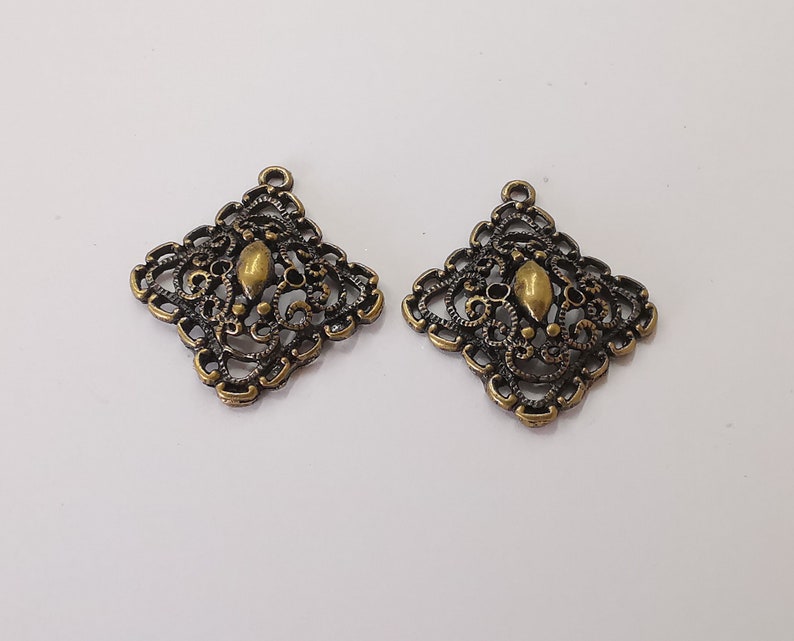 2 Filigree dome charms Antique bronze plated charms (35x32mm) G25556