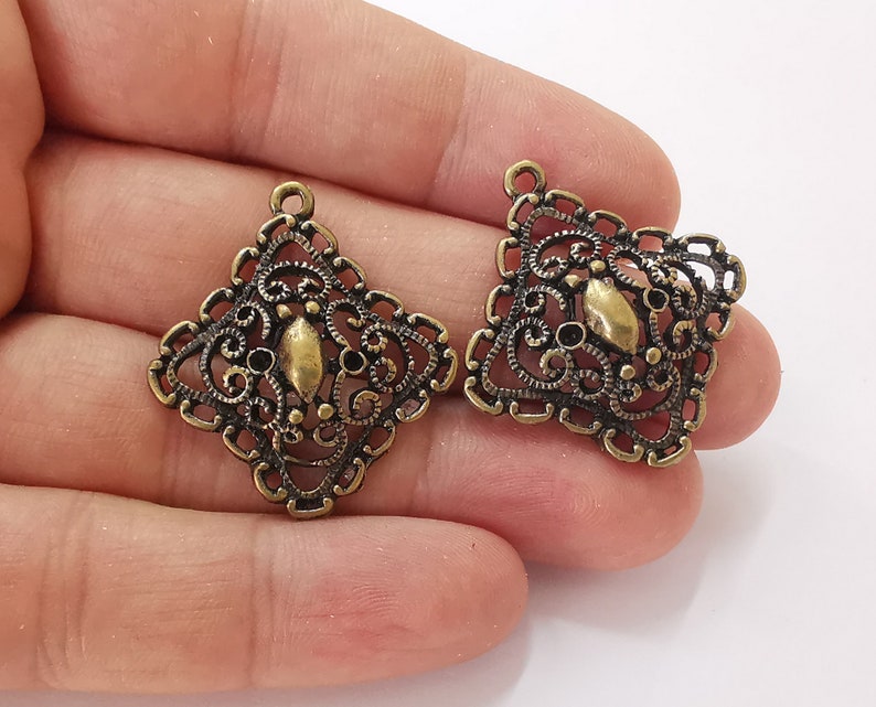 2 Filigree dome charms Antique bronze plated charms (35x32mm) G25556