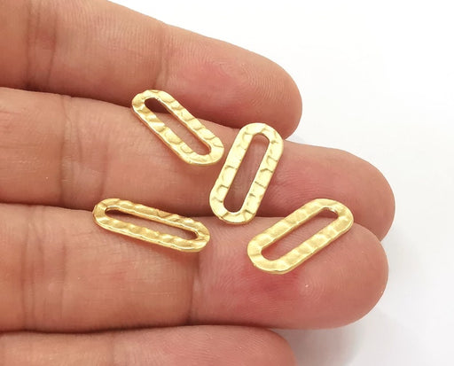 10 Hammered flat oval connector findings gold plated findings (18x8 mm) G25756