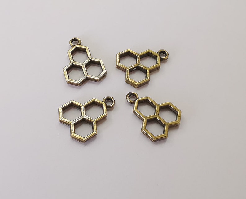 10 Honeycomb charms Antique bronze plated charms (20x15mm) G25759