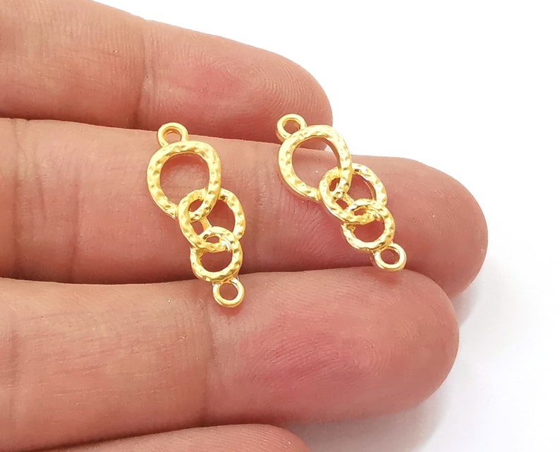 5 Hammered hoops chains shape connector round findings gold plated findings (23x9 mm) G25765