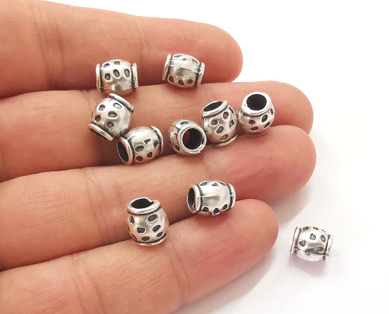 10 silver cylinder tube rondelle beads Antique silver plated beads (10x8mm) G25769