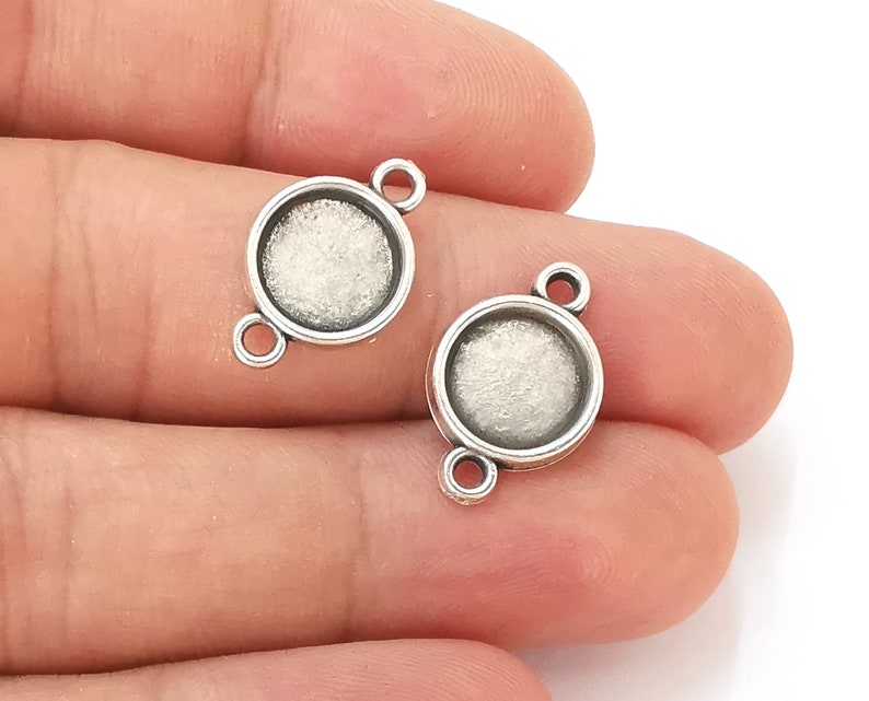 10 Round charms connector base blank bezel resin bezel mosaic mountings Antique silver plated pendant (19x12mm)( 10 mm Bezel Size) G25596