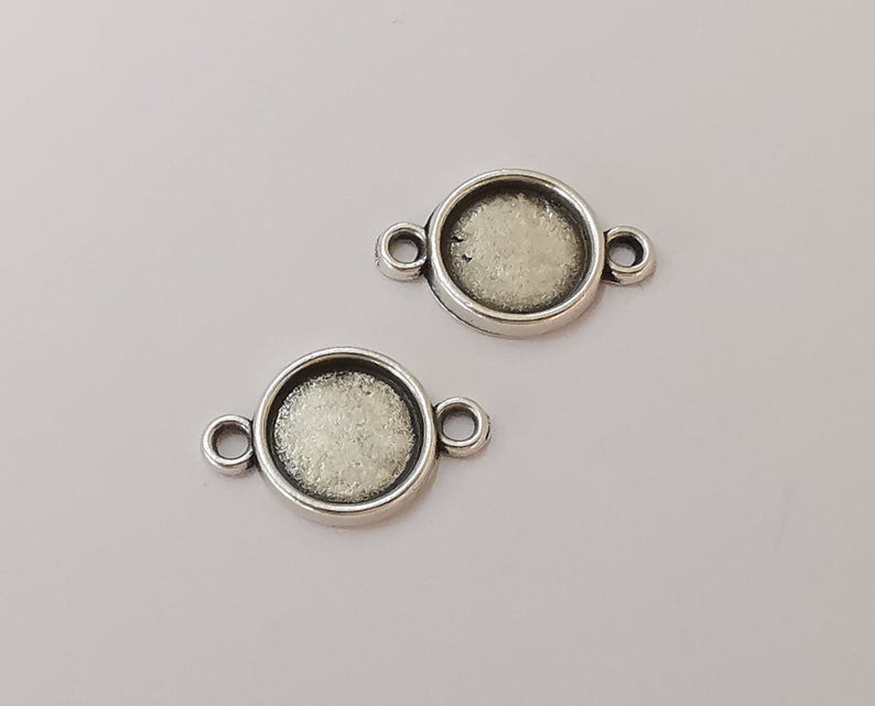 10 Round charms connector base blank bezel resin bezel mosaic mountings Antique silver plated pendant (19x12mm)( 10 mm Bezel Size) G25596