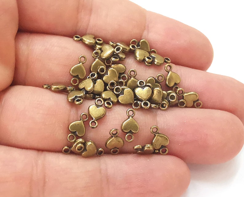 20 Heart connector charms Antique bronze plated charms (10x5mm) G25607