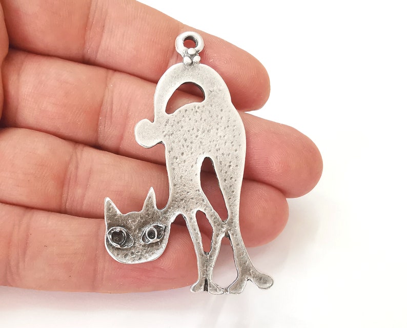 Cat charms Antique silver plated charms (65x32mm) G25617