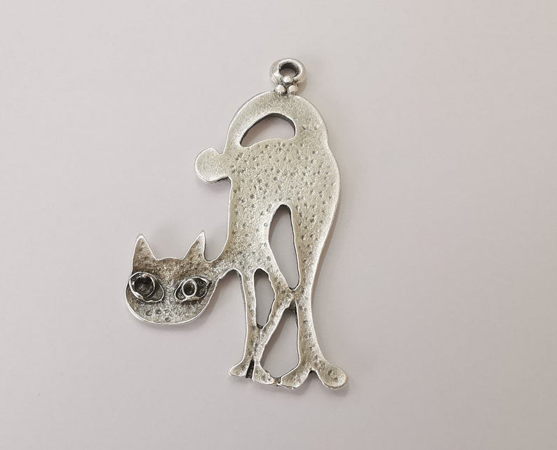 Cat charms Antique silver plated charms (65x32mm) G25617