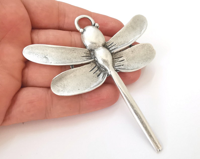 Dragonfly pendant Antique silver plated pendant (100x93mm) G25618