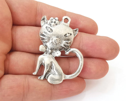 Cat charms Antique silver plated charms (50x34mm) G25637