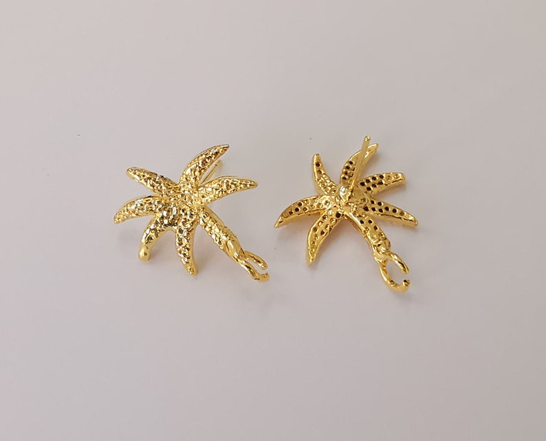 2 Palm tree earring stud base Shiny gold plated brass earring 1 pair (23x20mm) G25640