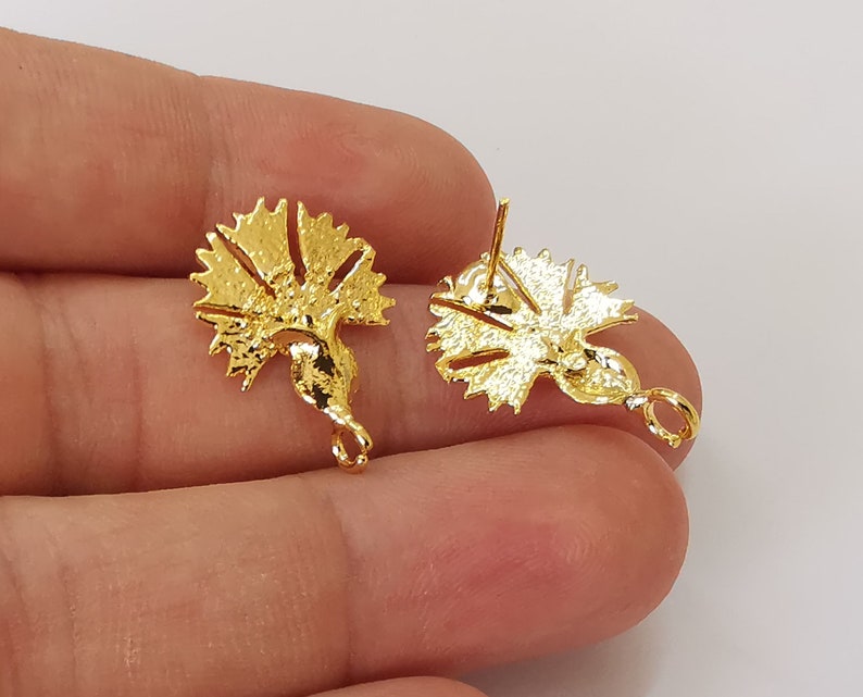 2 Flower earring stud base Shiny gold plated brass earring 1 pair (23x16mm) G25643