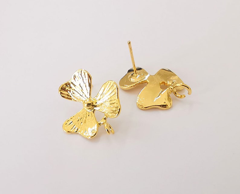 2 Flower earring stud base Shiny gold plated brass earring 1 pair (21x20mm) G25644