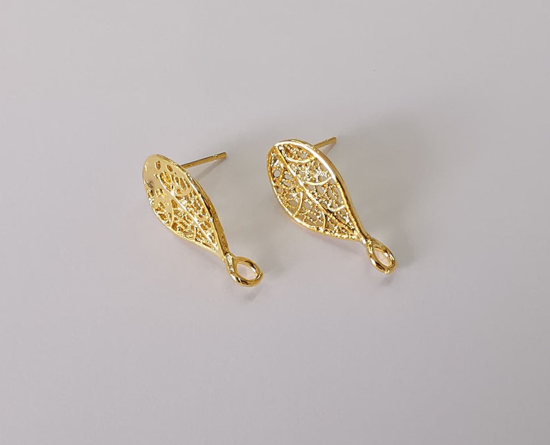 2 Drop filigree earring stud base Shiny gold plated brass earring 1 pair (23x10mm) G25648