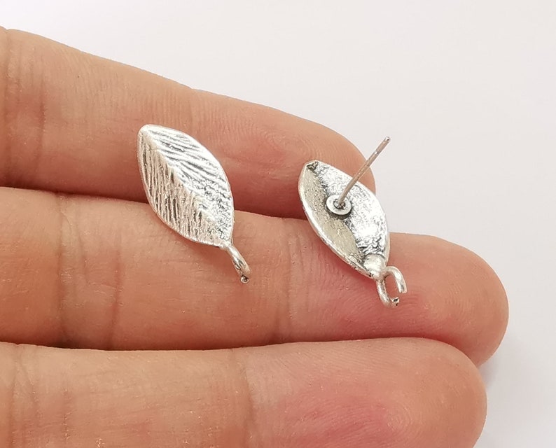 Leaf earring stud base Antique silver plated brass earring 1 pair (23x10mm) G25656