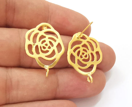 2 Rose flower earring stud base Gold plated brass earring 1 pair (29x20mm) G25669