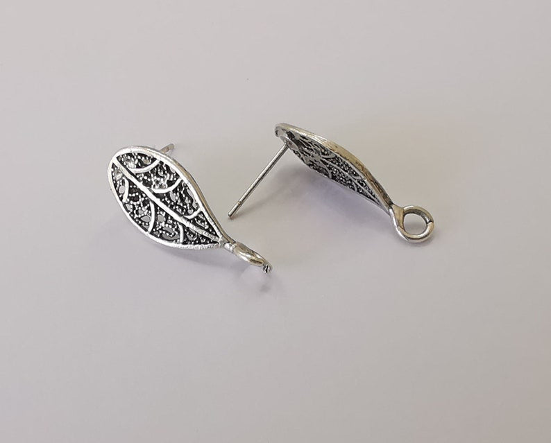 2 Drop filigree earring stud base Antique silver plated plated brass earring 1 pair (23x10mm) G25673