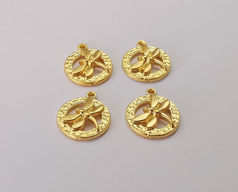 5 Dragonfly charms Gold plated charm (17x14mm) G25684