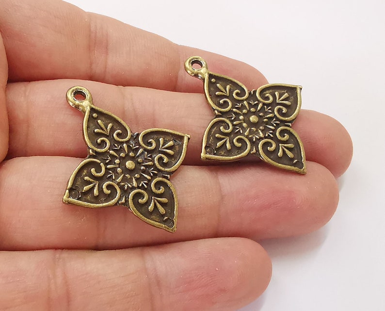 2 Antique bronze charms Antique bronze plated charms (38x33mm) G25686