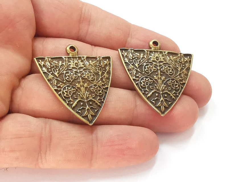 2 Triangle charms Antique bronze plated charms (37x33mm) G25687