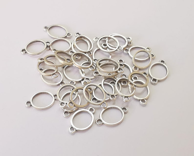 10 Oval connector charms Antique silver plated charms (17x10mm) G27920