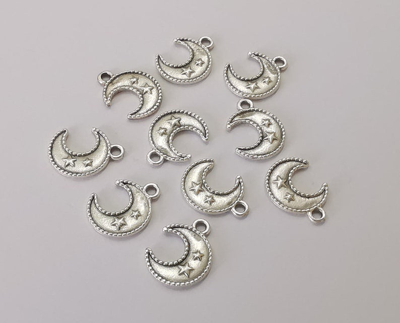 10 Crescent star charms Antique silver plated charms (15x11mm) G25698