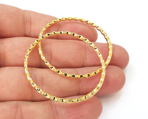 2 Ribbed circle hoop findings Shiny gold plated circle (44 mm) G25703