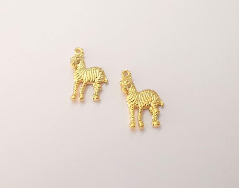2 Zebra Charms Gold Plated Charms (30x20mm) G25801
