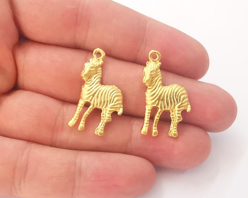 2 Zebra Charms Gold Plated Charms (30x20mm) G25801
