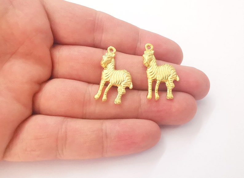 2 Zebra Charms Gold Plated Charms (30x20mm) G25801
