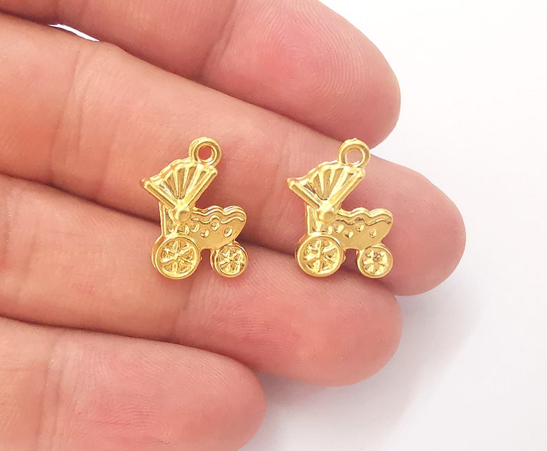 4 Baby Stroller Gold Plated Charms (18x13mm) G25802