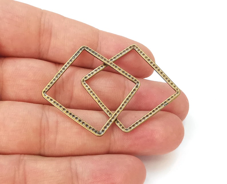 4 Square connector charms Antique bronze plated findings (28x28mm) G25717