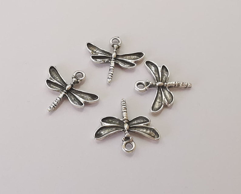 10 Dragonfly charms Antique silver plated charm (19x18mm) G25724