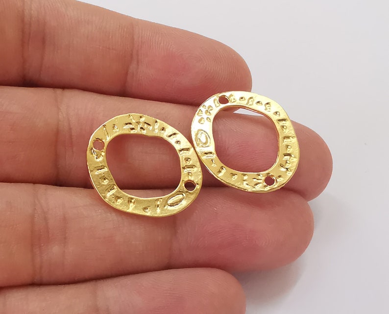 4 Ethnic round charms connector Gold plated charms (24x20mm) G25727