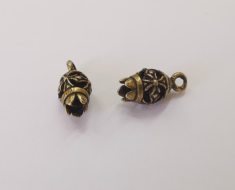 2 Flower charms Antique bronze plated charms brass (20x10mm) G25736