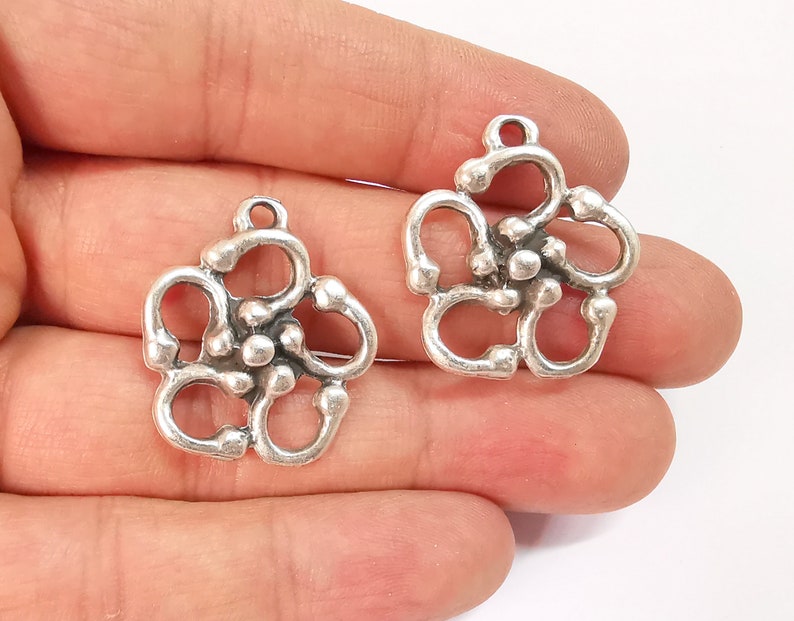 2 Dangle Charms Ethnic Tribal Rustic Charms Antique Silver Plated Charms (29x25mm) G24718